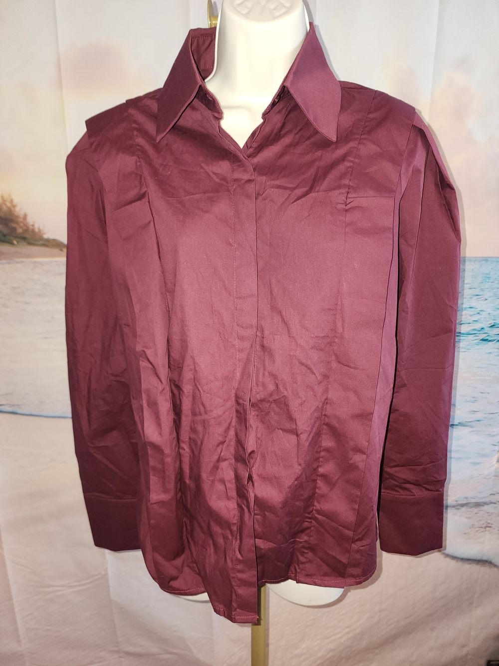 Commense Women's Long-Sleeve Button Shirt in Burgundy